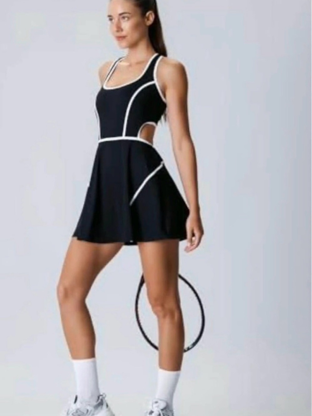 Amazon Black Skater Tennis Dress with White Piping